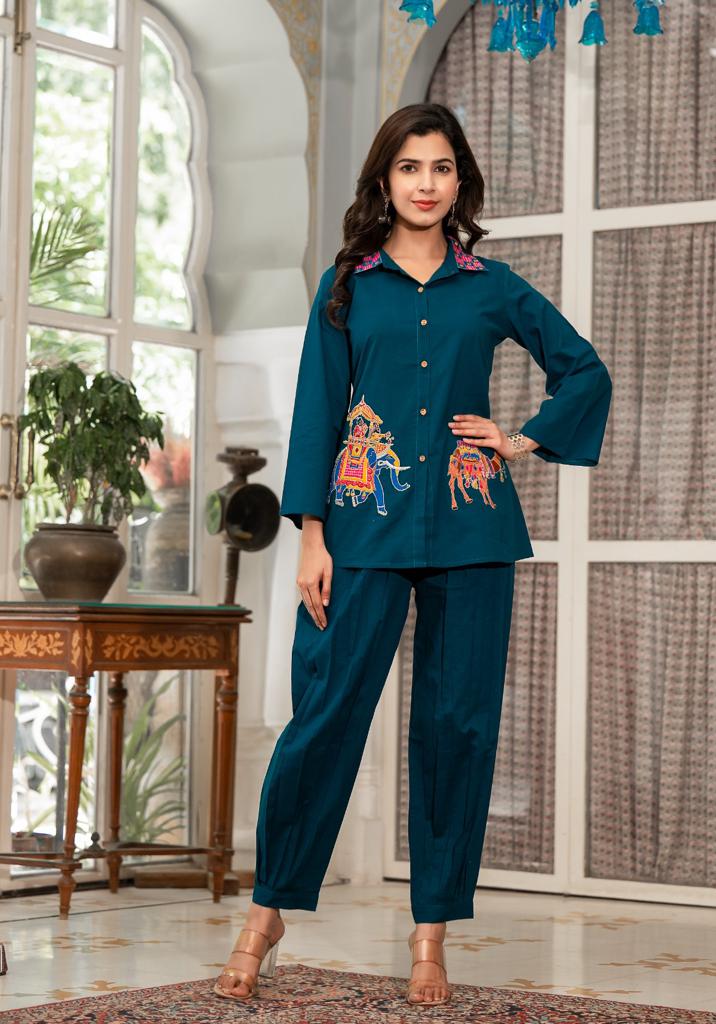 Designer ladies beautiful rich cotton co -ord set with jaipuri print under 1700