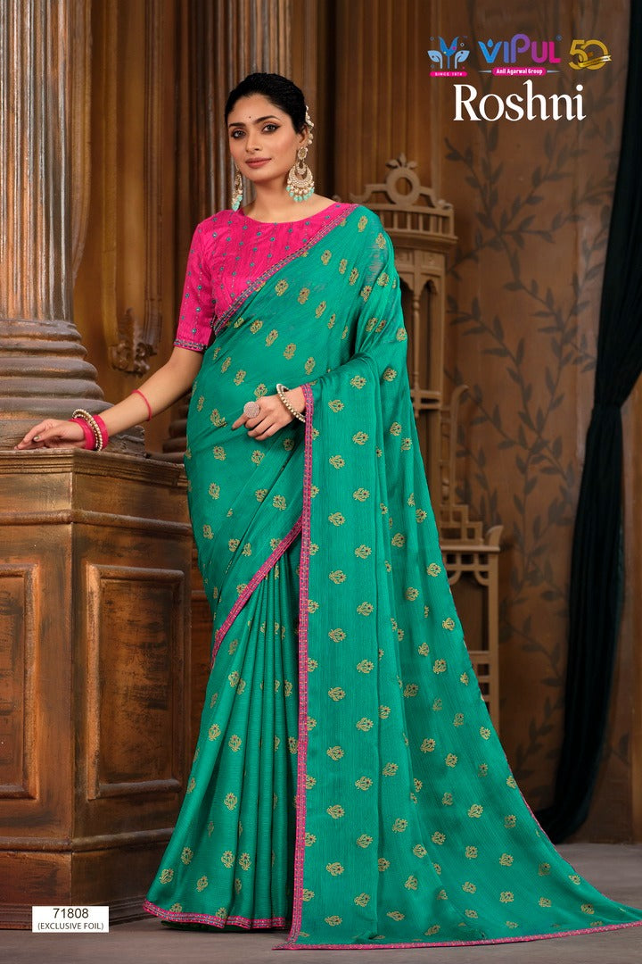 Designer light weight  beautiful chiffon party wear saree with contrast unstitched blouse piece