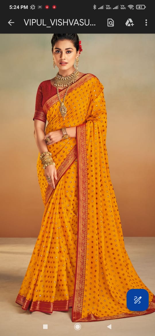 Designer light weight beautiful chiffon party wear saree with contrast unstitched blouse piece