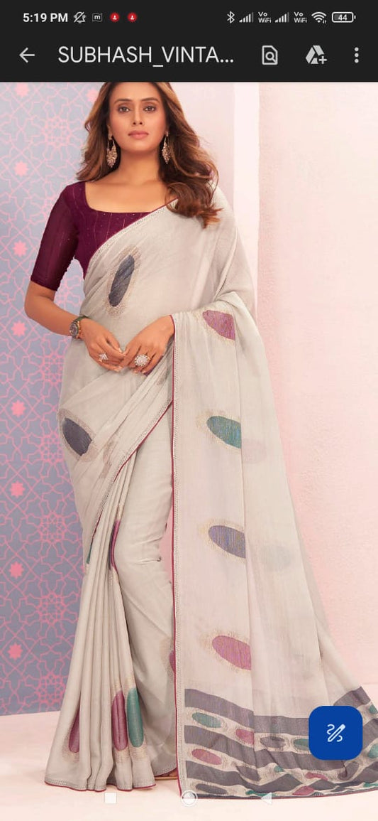 Designer chiffon light weight beautiful party wear saree with contrast unstitched blouse piece