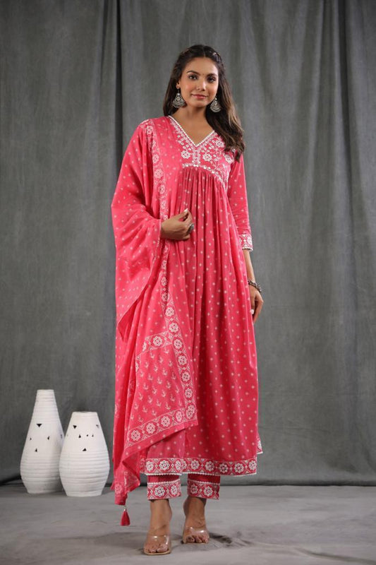 Designer rich cotton  ladies 3 piece suit aliya kurti pant with cotton dupatta