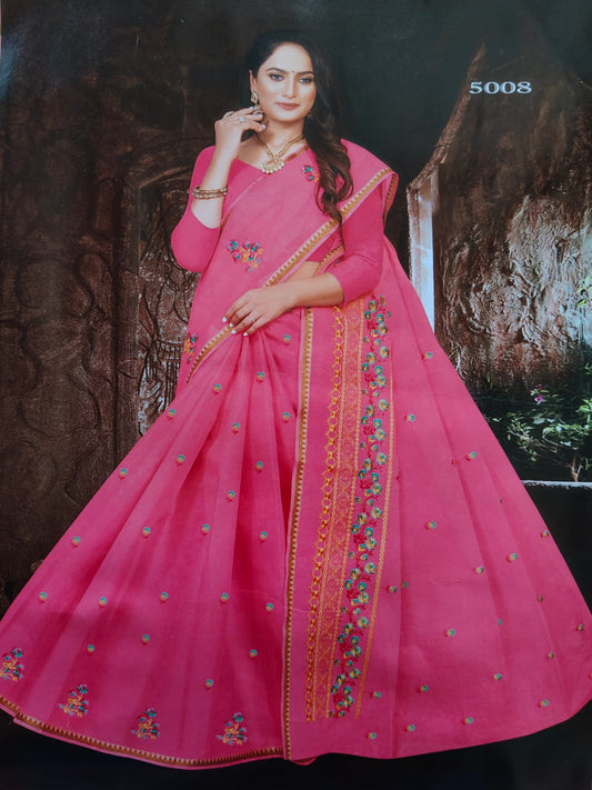 Designer handpicked beautiful  cotton sarees with attached unstitched blouse piece