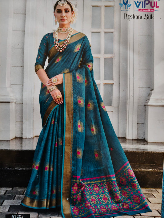 Designer festive wear beautiful cotton silk saree with unstitched matching blouse piece