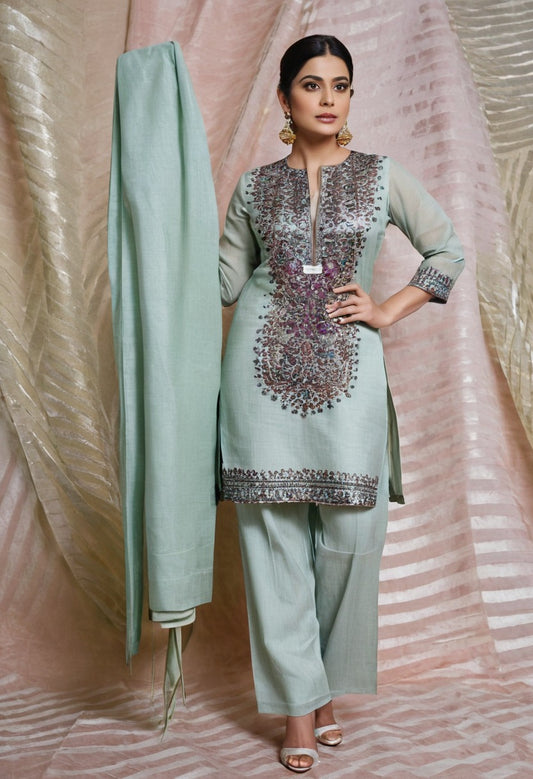 Designer rich cotton unstitched fabric for 3 piece suit, kurti pant with dupatta