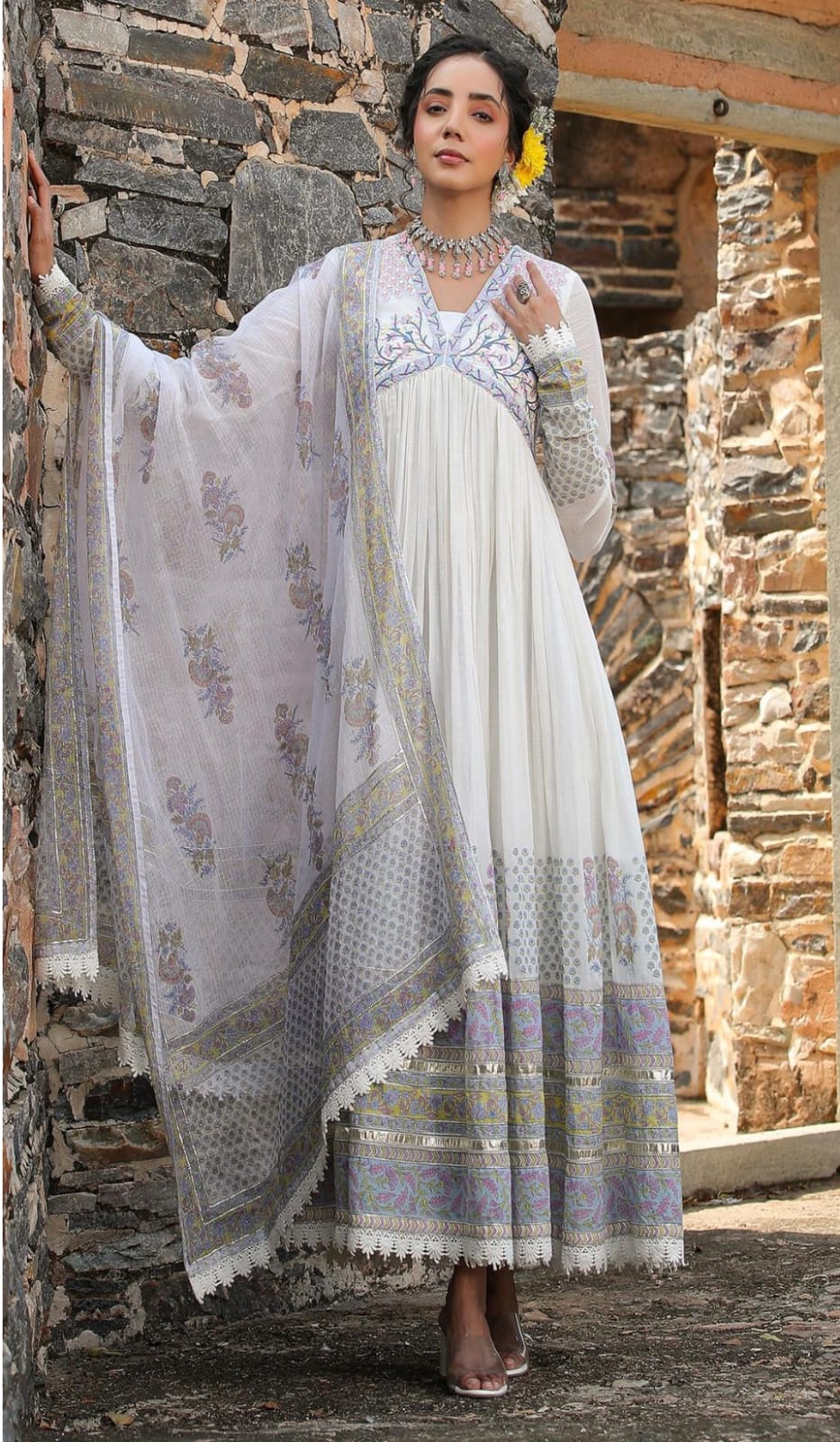 Designer ladies full length gown with dupatta