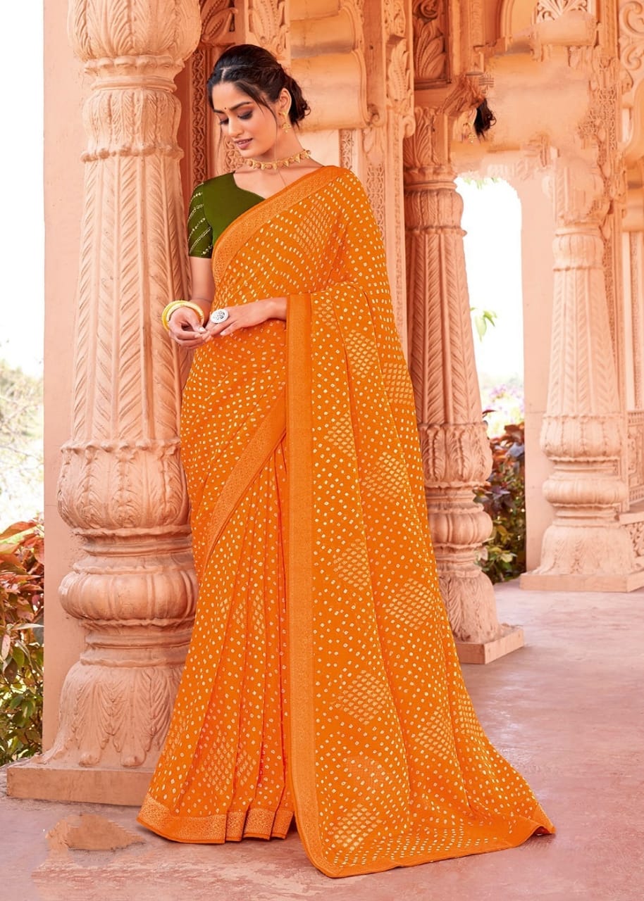 Designer Jaipuri light weight beautiful bandhani saree with contrast unstitched blouse piece