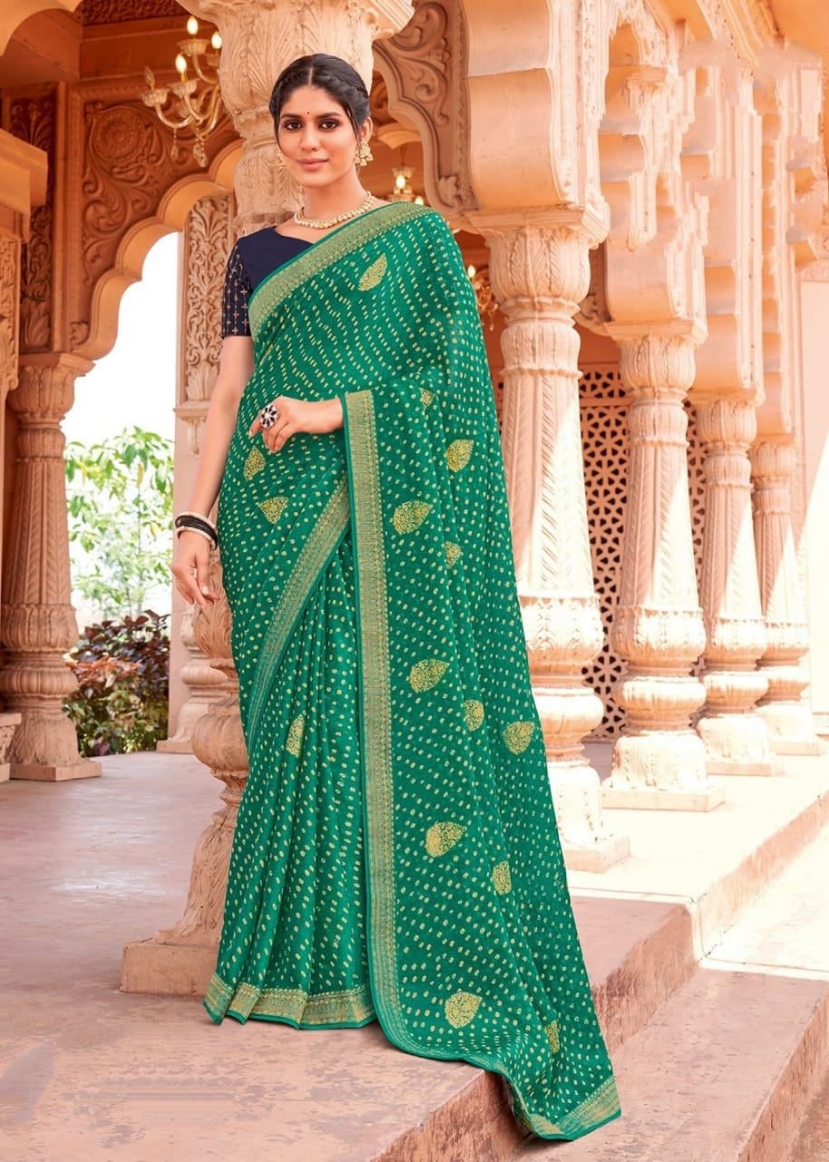 Designer Jaipuri light weight beautiful bandhani saree with contrast unstitched blouse piece