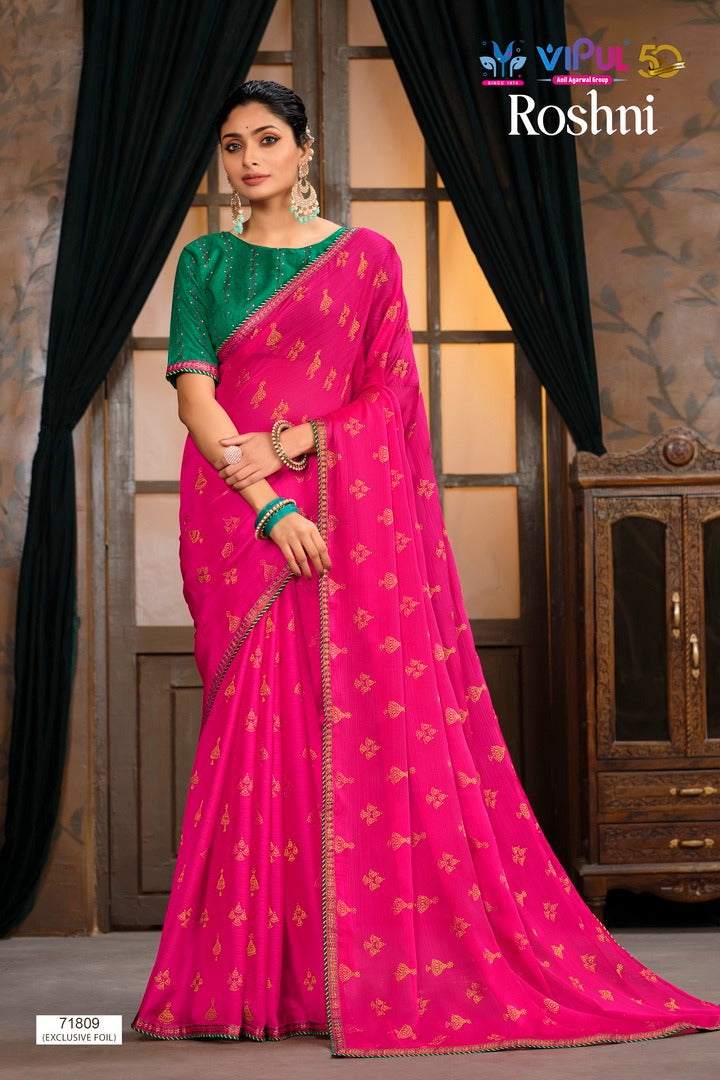 Designer light weight  beautiful chiffon party wear saree with contrast unstitched blouse piece