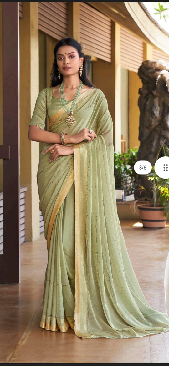 Designer chiffon beautiful light weight party wear saree with matching unstitched blouse piece