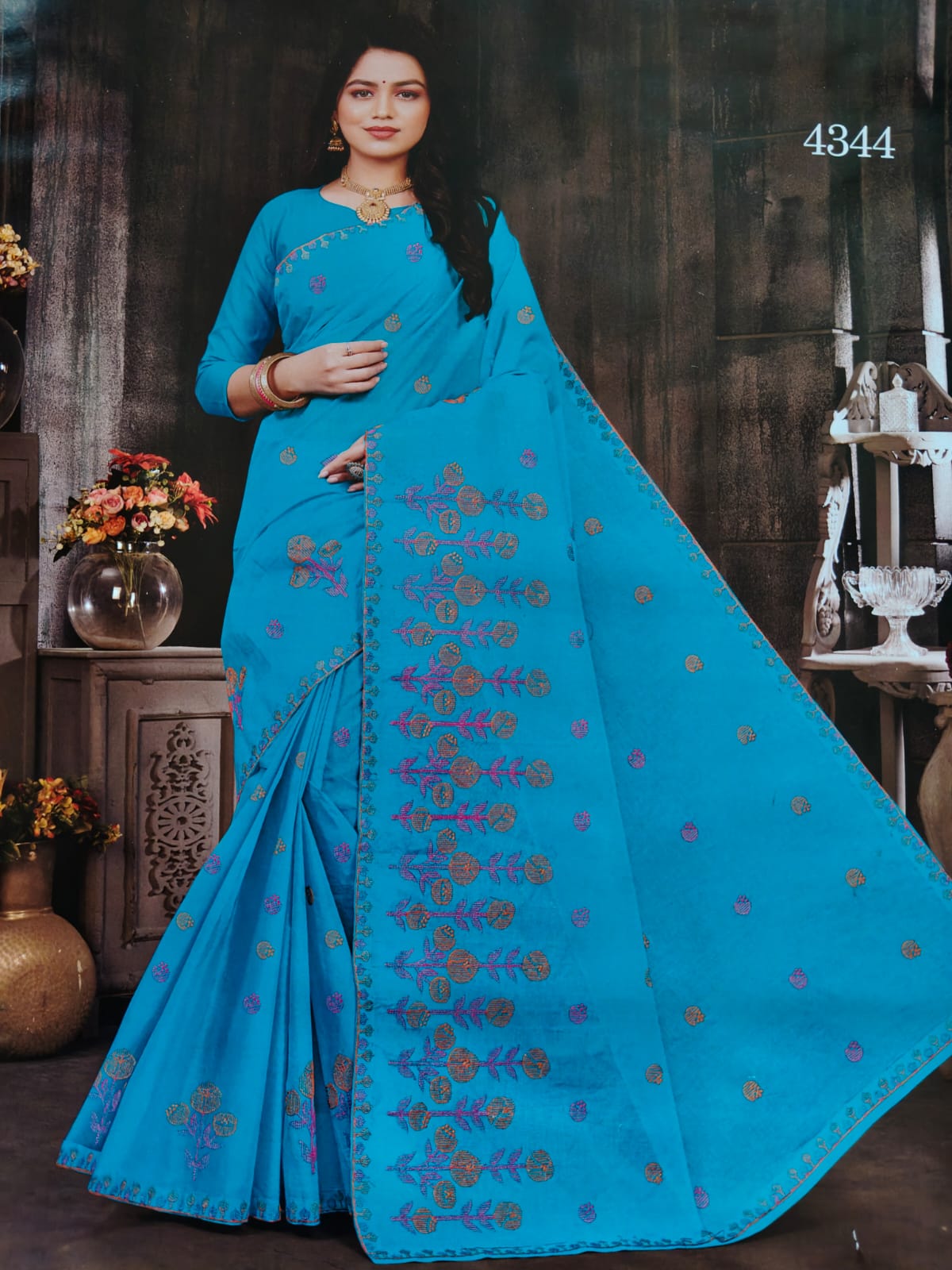 Designer handpicked beautiful  cotton sarees with attached unstitched blouse piece