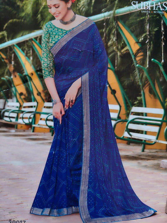 Designer chiffon light weight beautiful jaipuri bandhani saree with contrast unstitched blouse piece