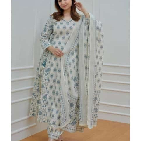 Designer rich cotton beautiful 3 piece ladies suit nyra cut krti afgan pant with dupatta