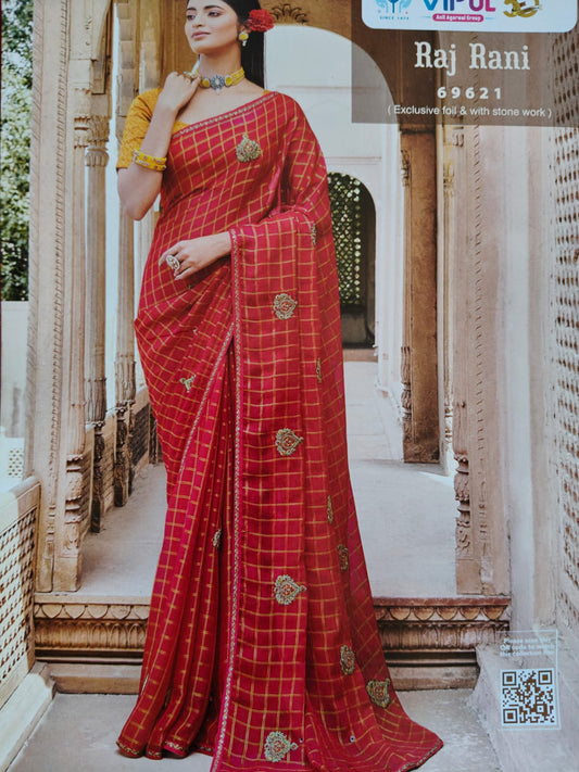 Designer chiffon light  weight  beautiful party wear saree with contrast  unstitched blouse piece