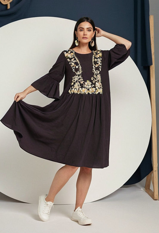 Designer beautiful midi dress with full embroidery