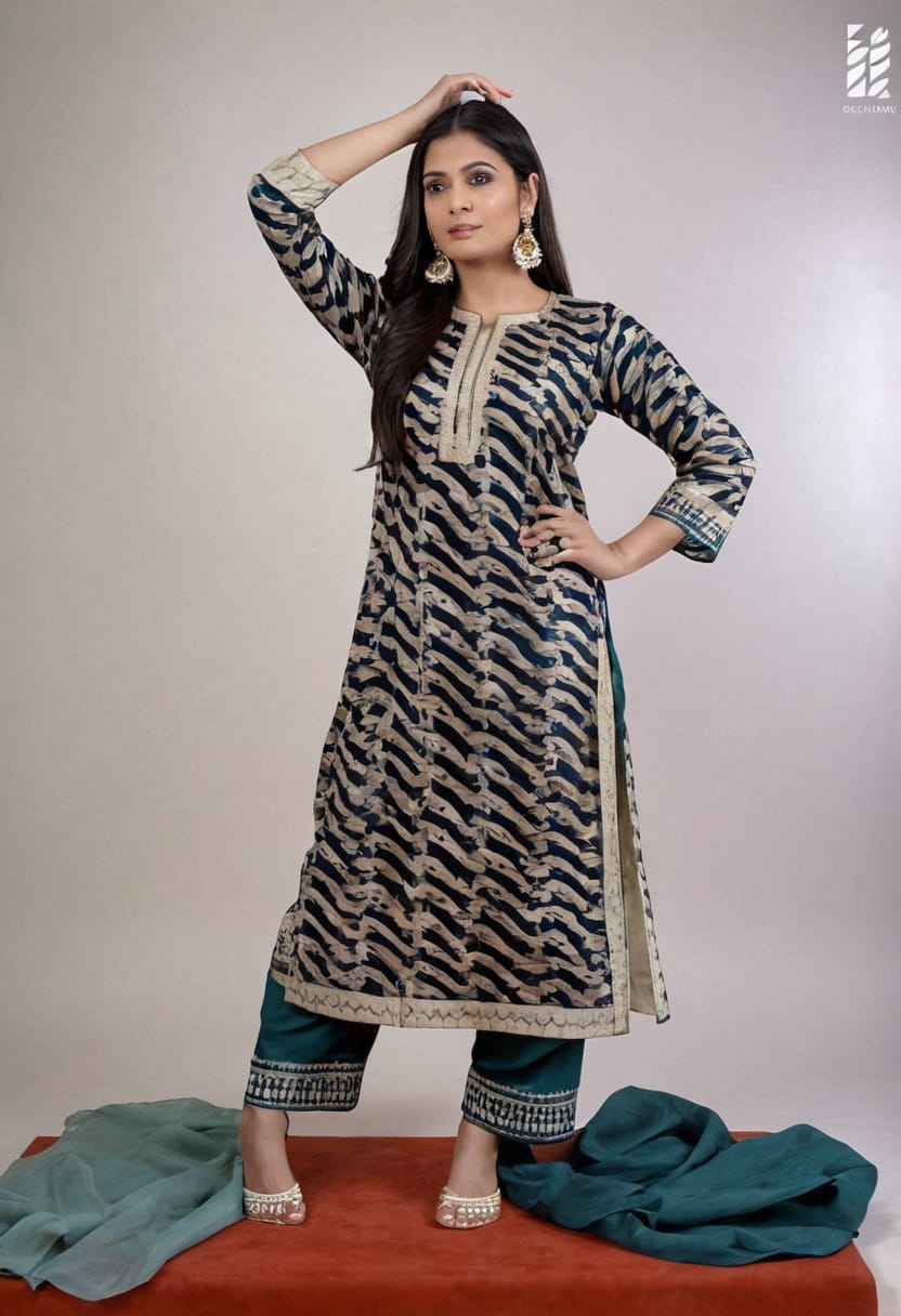 Designer ladies maslin 3 piece suit, kurti pant with dupatta