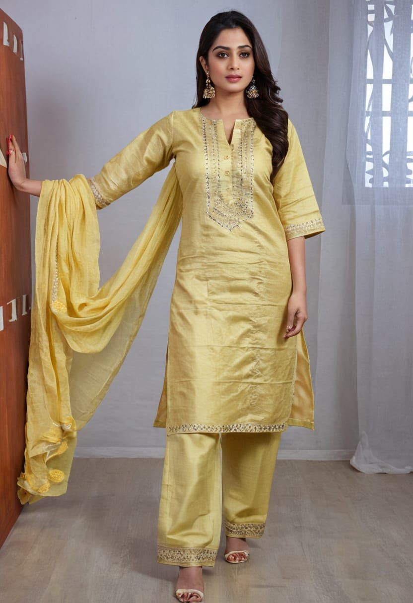 Designer silk suit 3 piece straight kurti pant with dupatta