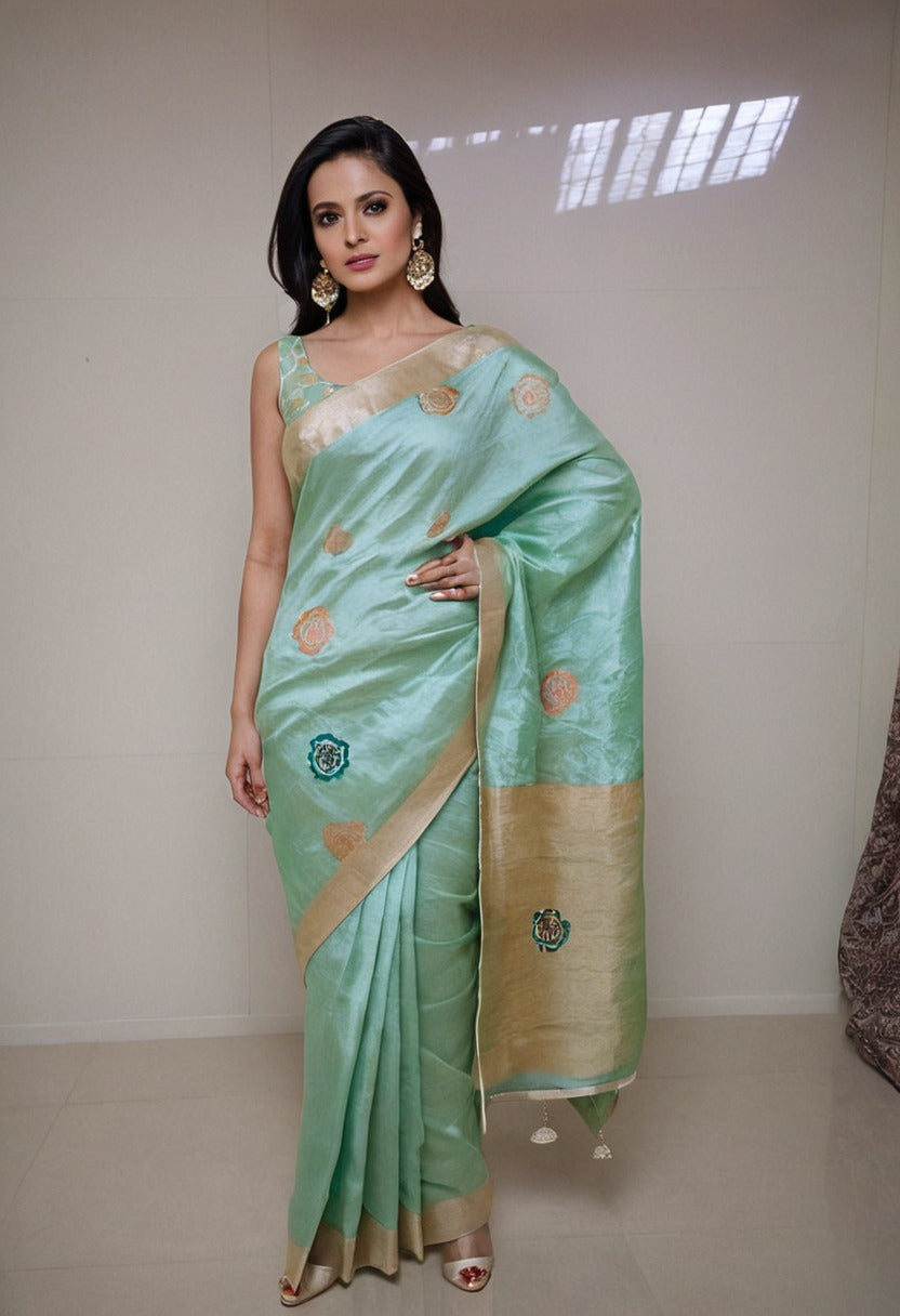 Designer premium festive wear party wear silk saree with unstitched blouse piece