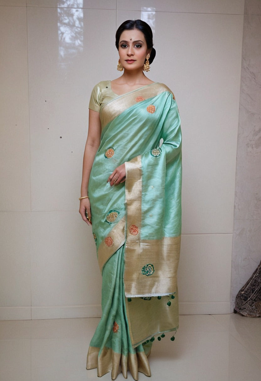 Designer premium festive wear party wear silk saree with unstitched blouse piece