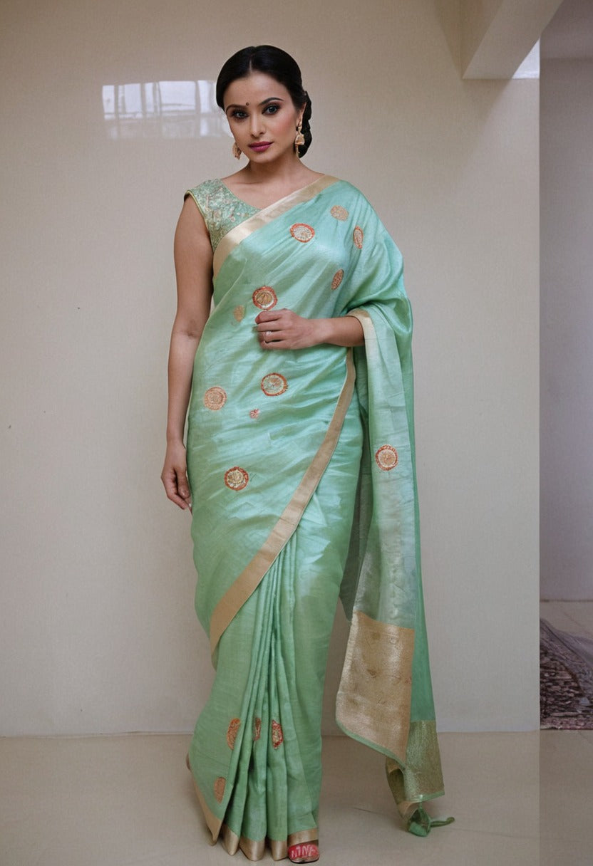 Designer premium festive wear party wear silk saree with unstitched blouse piece