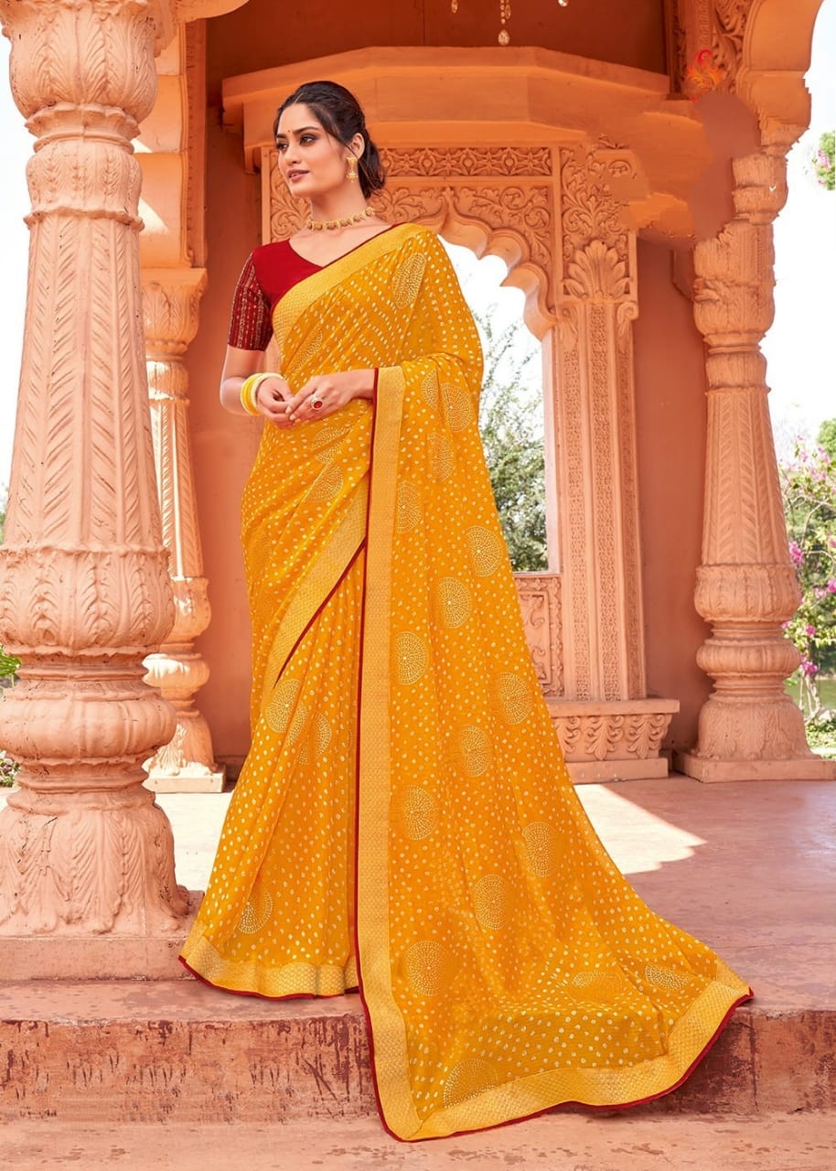 Designer Jaipuri light weight beautiful bandhani saree with contrast unstitched blouse piece