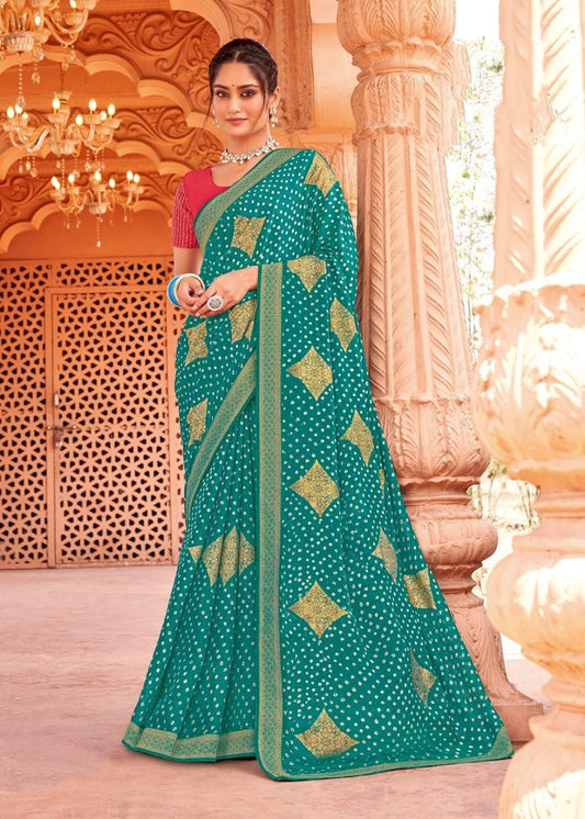 Designer Jaipuri light weight beautiful bandhani saree with contrast unstitched blouse piece