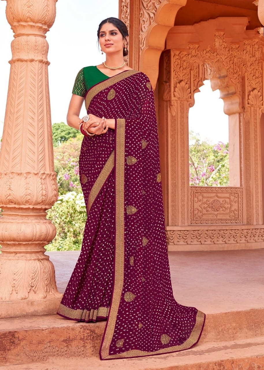 Designer Jaipuri light weight beautiful bandhani saree with contrast unstitched blouse piece