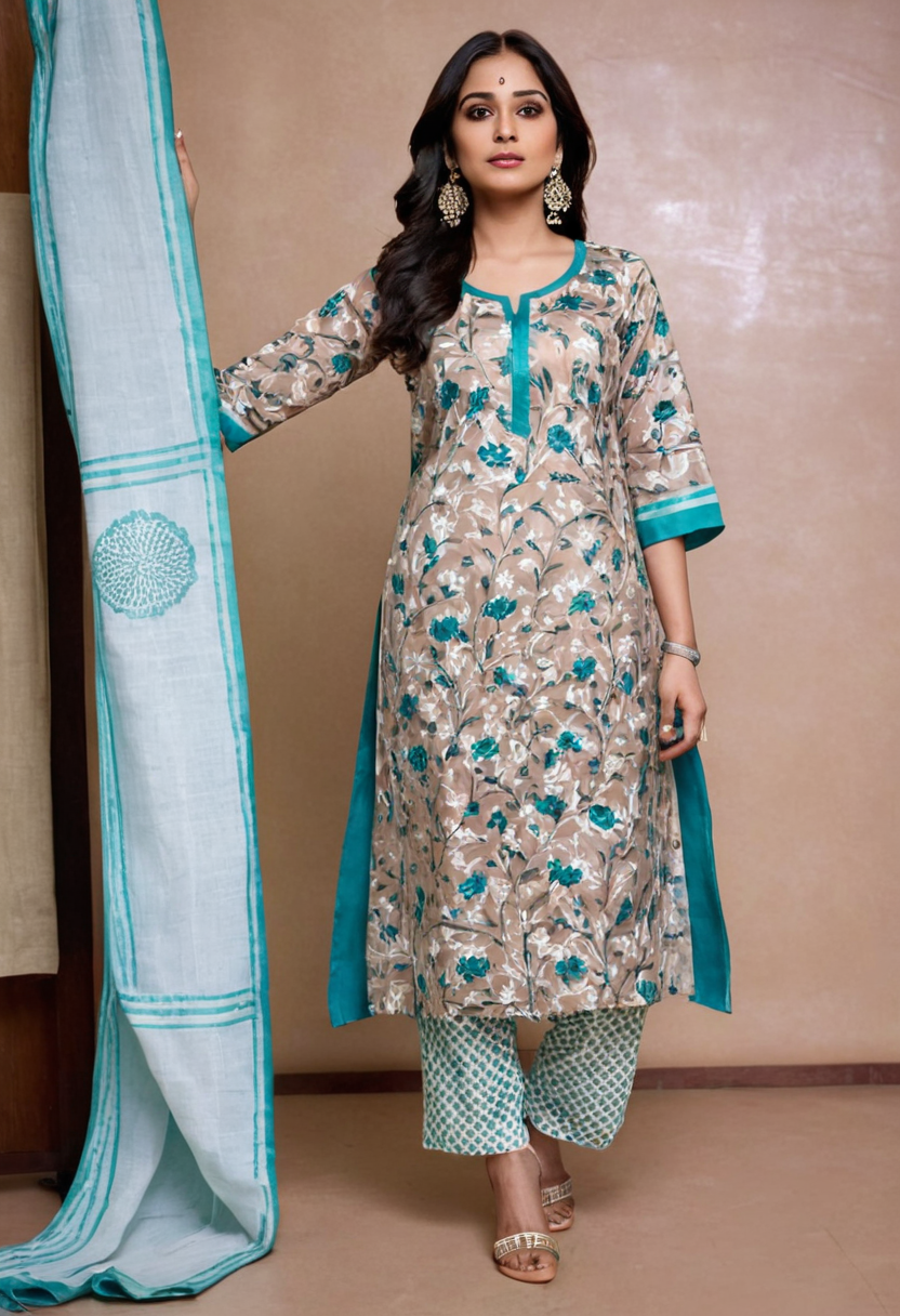 Designer ladies maslin 3 piece suit nyra cut kurti pant with dupatta