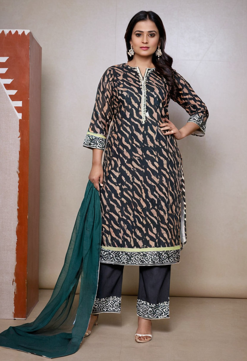 Designer ladies maslin 3 piece suit, kurti pant with dupatta